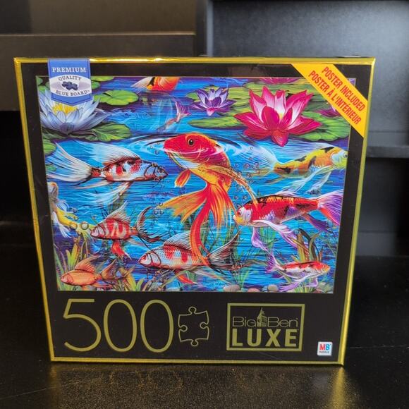 MB Big Ben Luxe Koi Fish 500 Piece Jigsaw Puzzle 24x18 – Premium Quality, Sealed - Picture 1 of 5